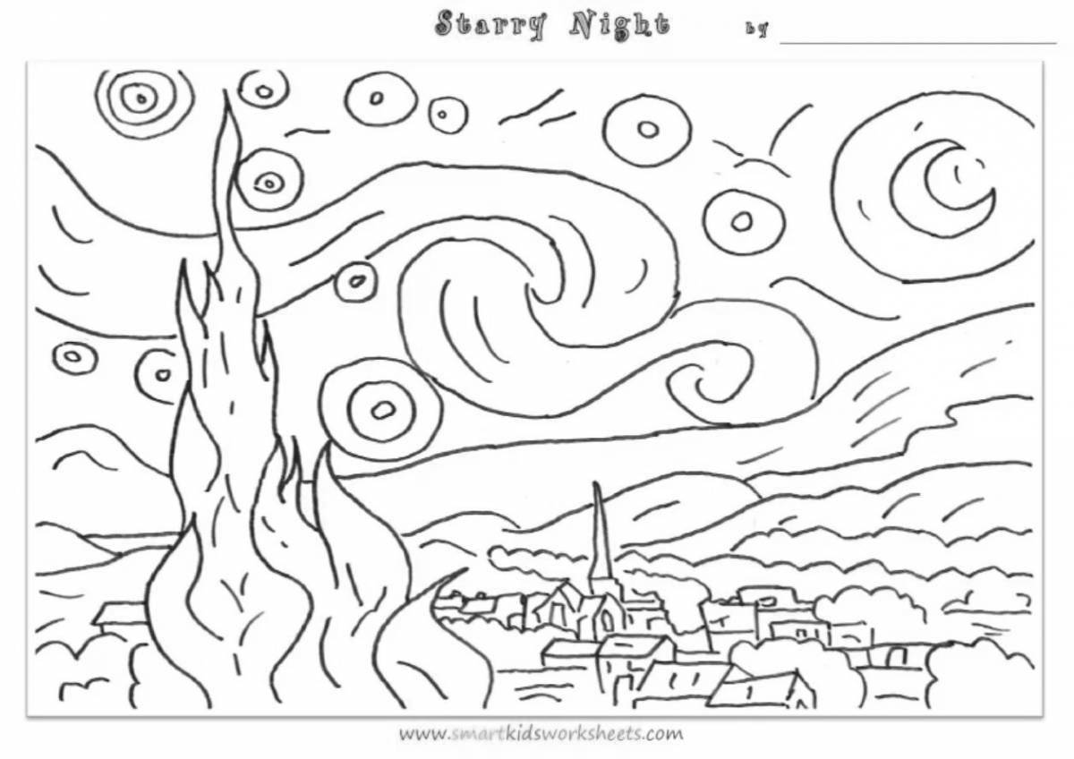 Glowing starry night coloring page