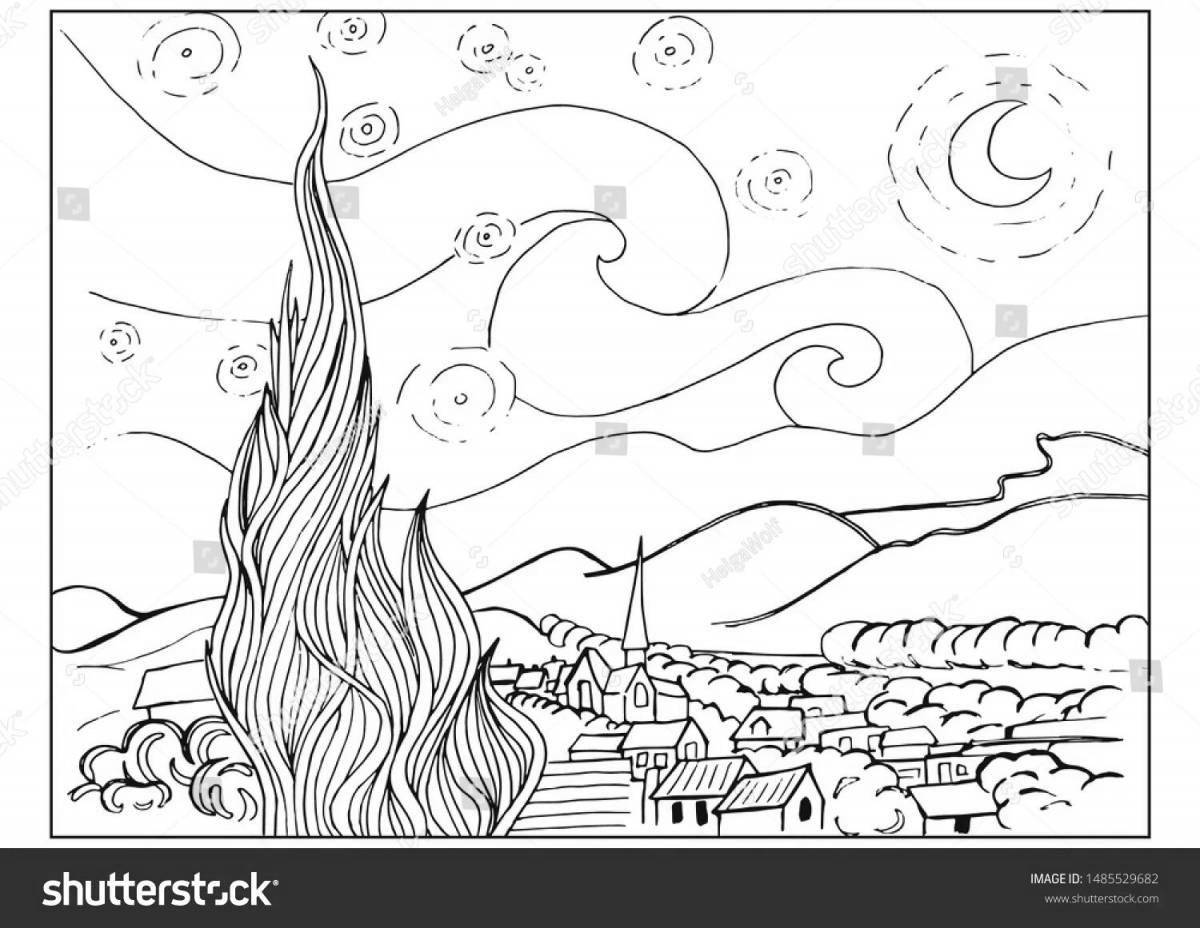 Calming starry night coloring page