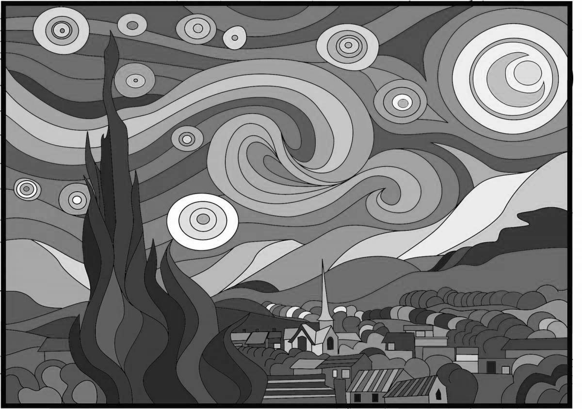 Coloring book magical starry night