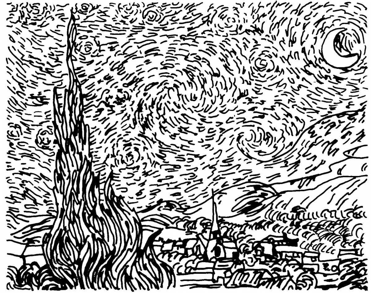 Great starry night coloring page