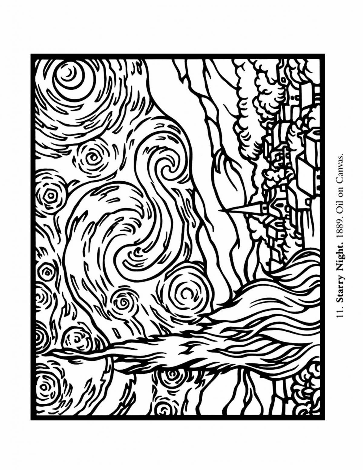 Coloring book peaceful starry night
