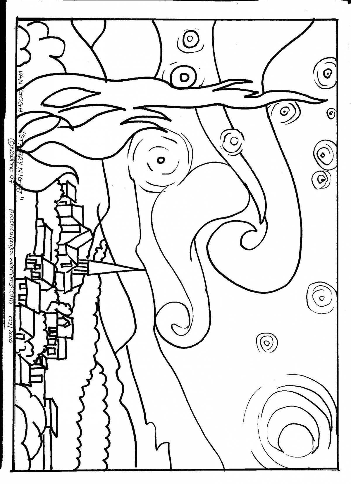 Charming starry night coloring page