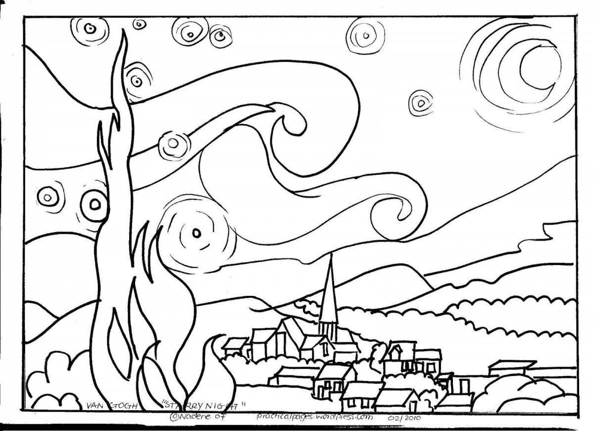 Bewitching starry night coloring page