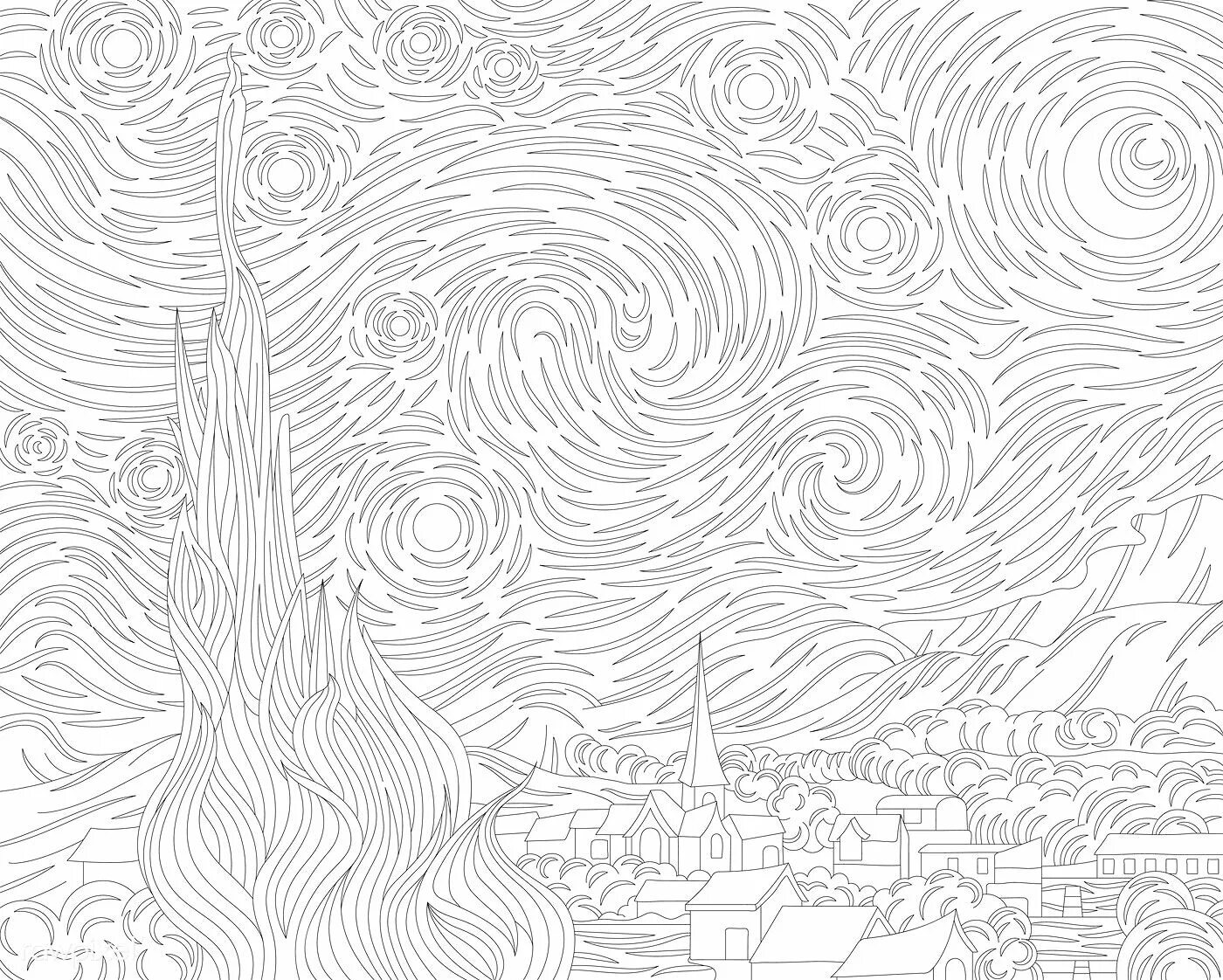 Starry night coloring page