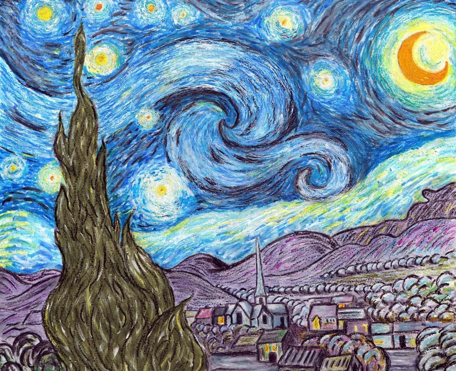 Great starry night coloring book