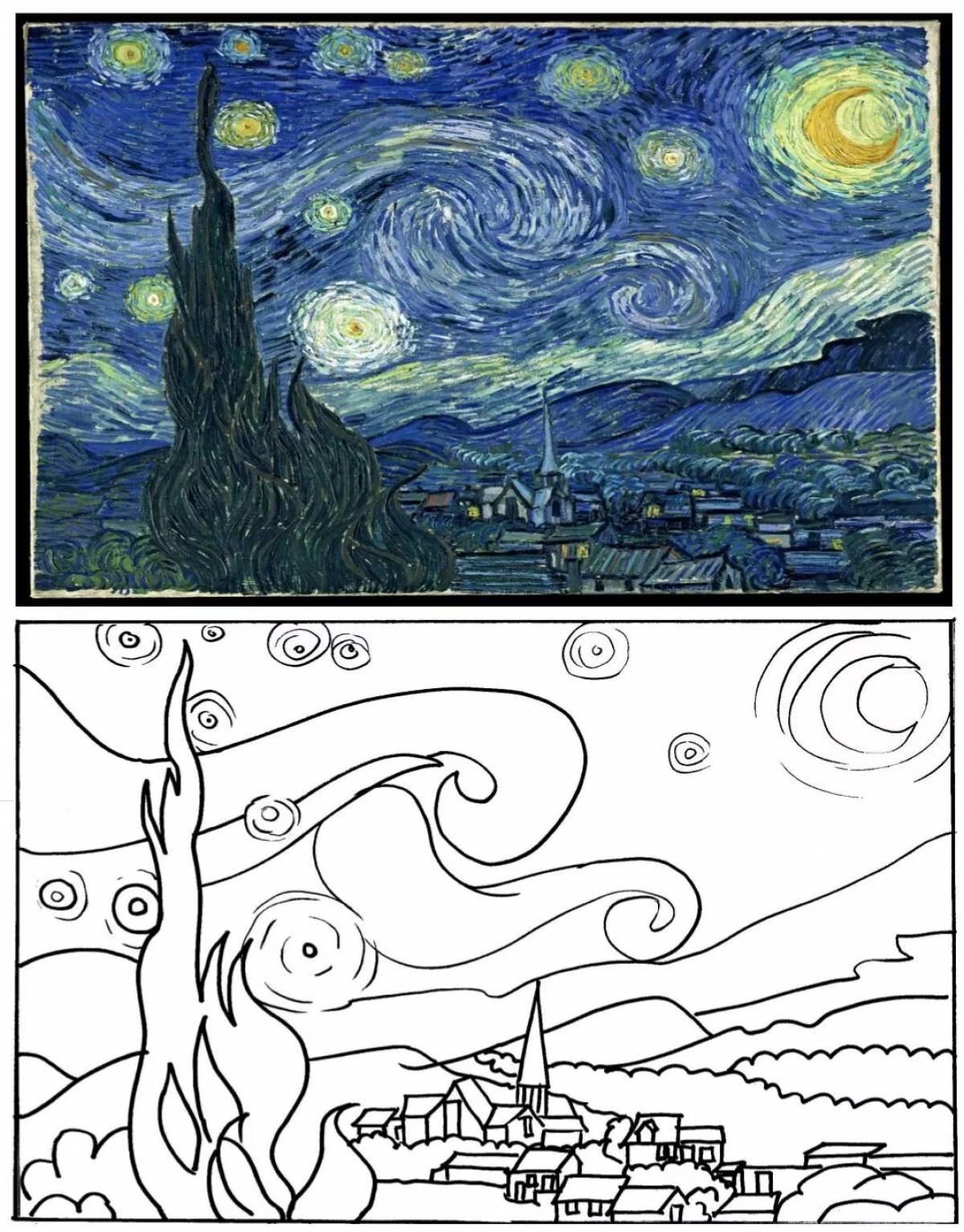Unforgettable starry night coloring book