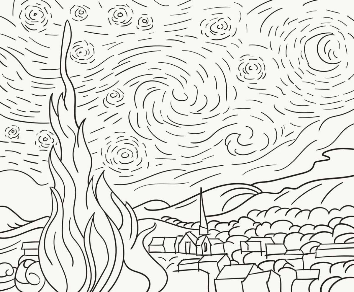 Wonderful starry night coloring page