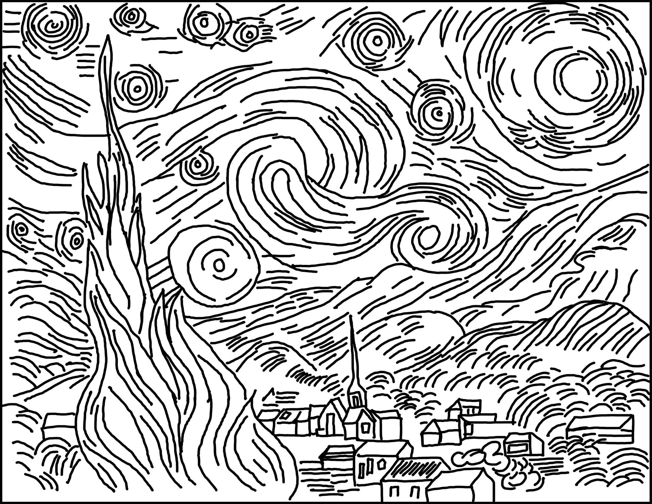 Amazing starry night coloring page