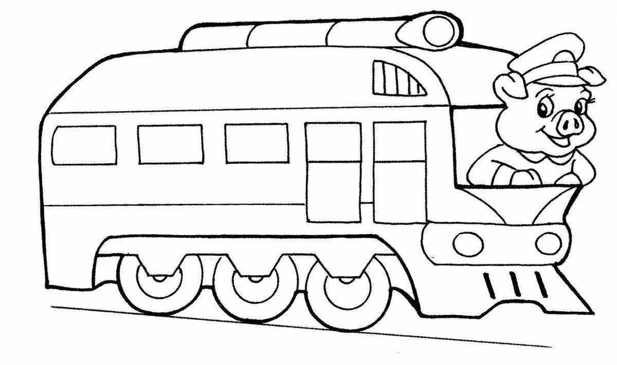Раскраска детский поезд с сумасшедшим цветом