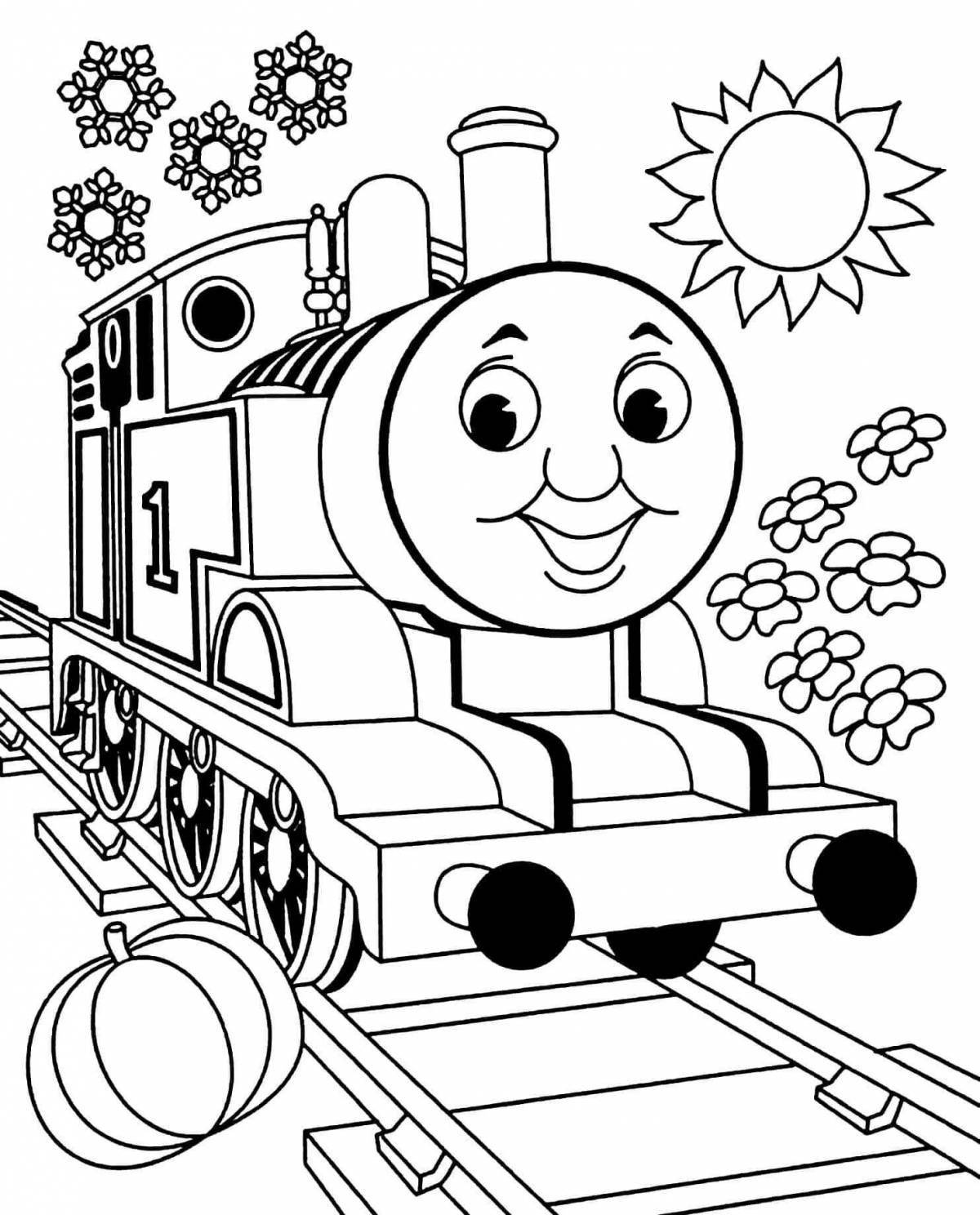 Цветной веселый детский поезд раскраска