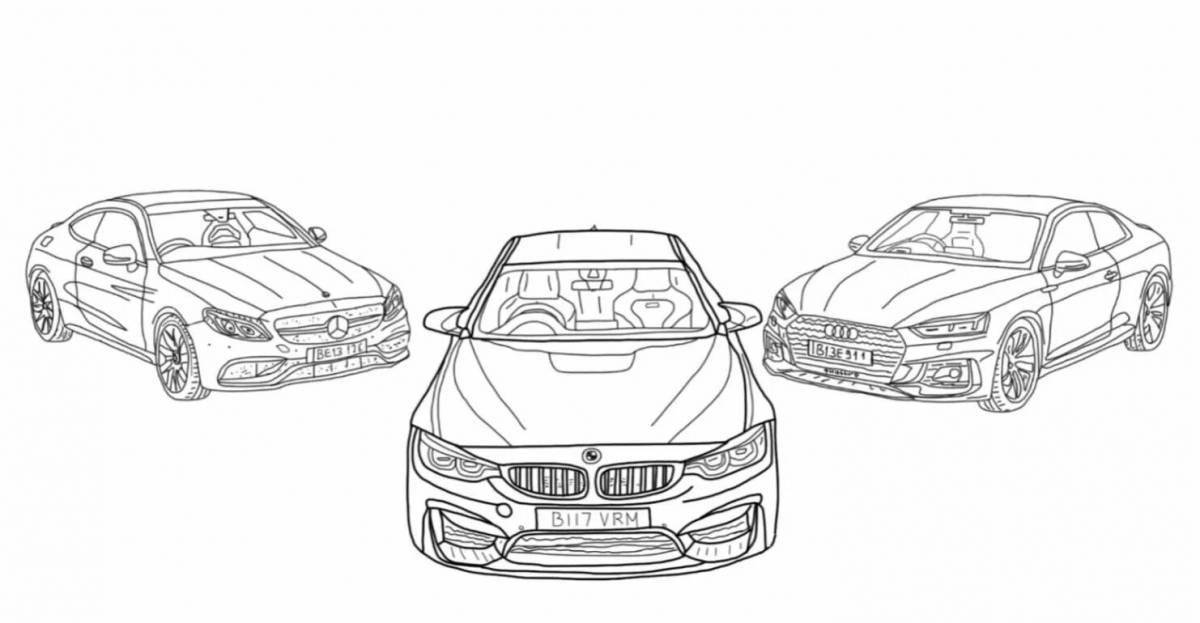 Coloring page of a sleek racing mercedes