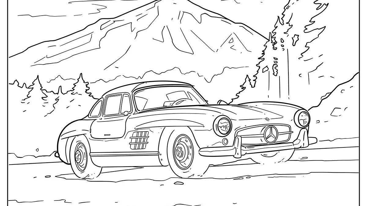 Coloring page of a fascinating racing mercedes