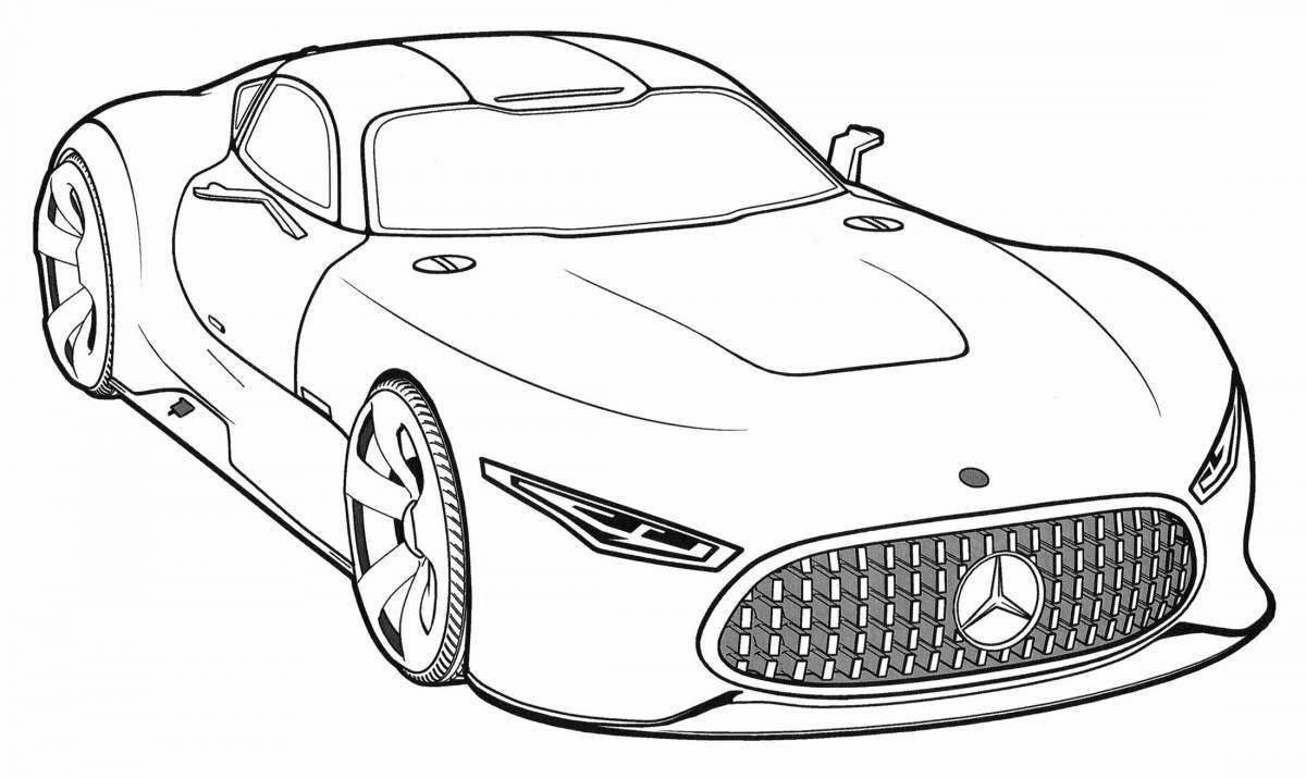 Coloring page of attractive racing mercedes