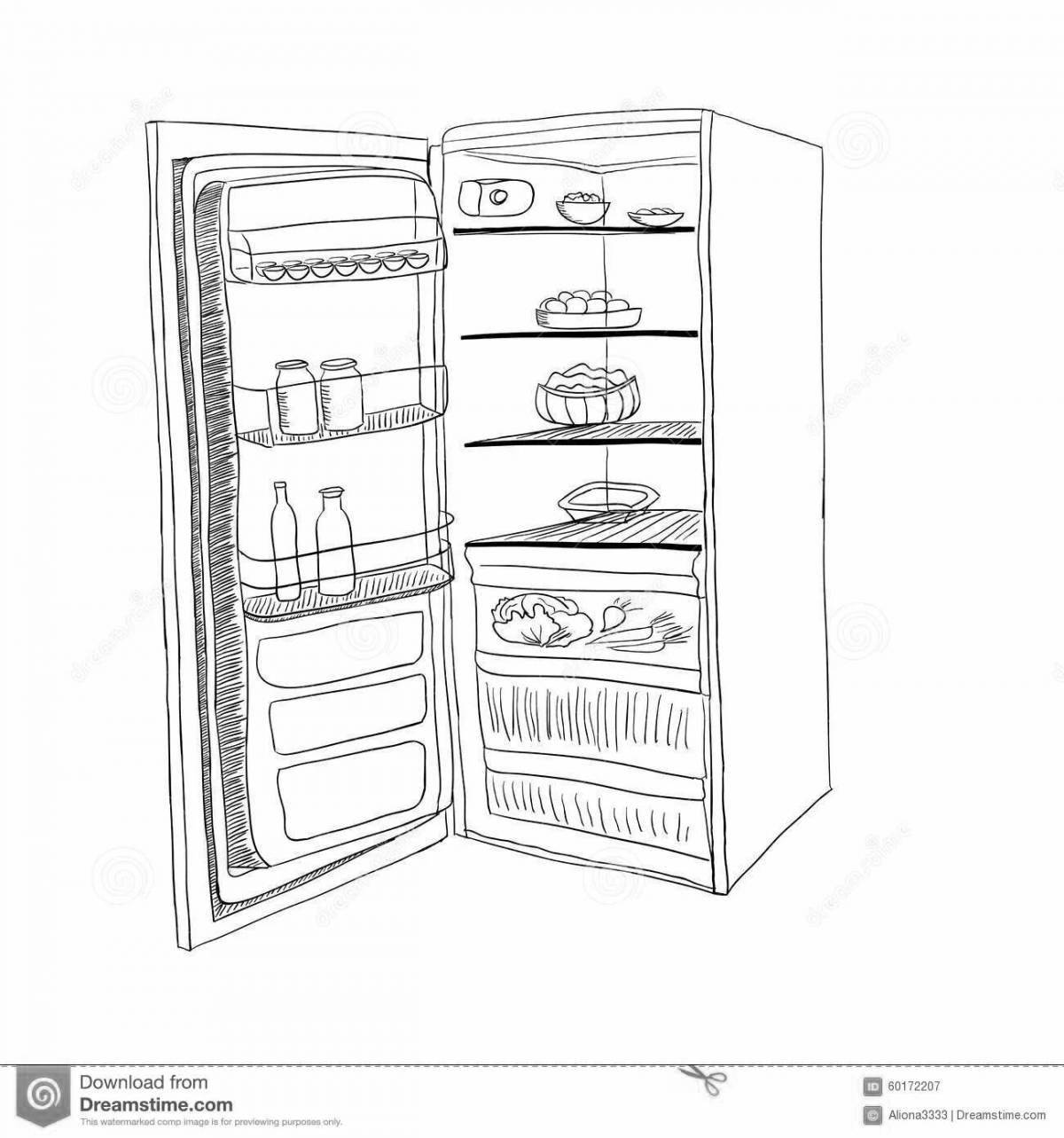Coloring page glowing empty refrigerator