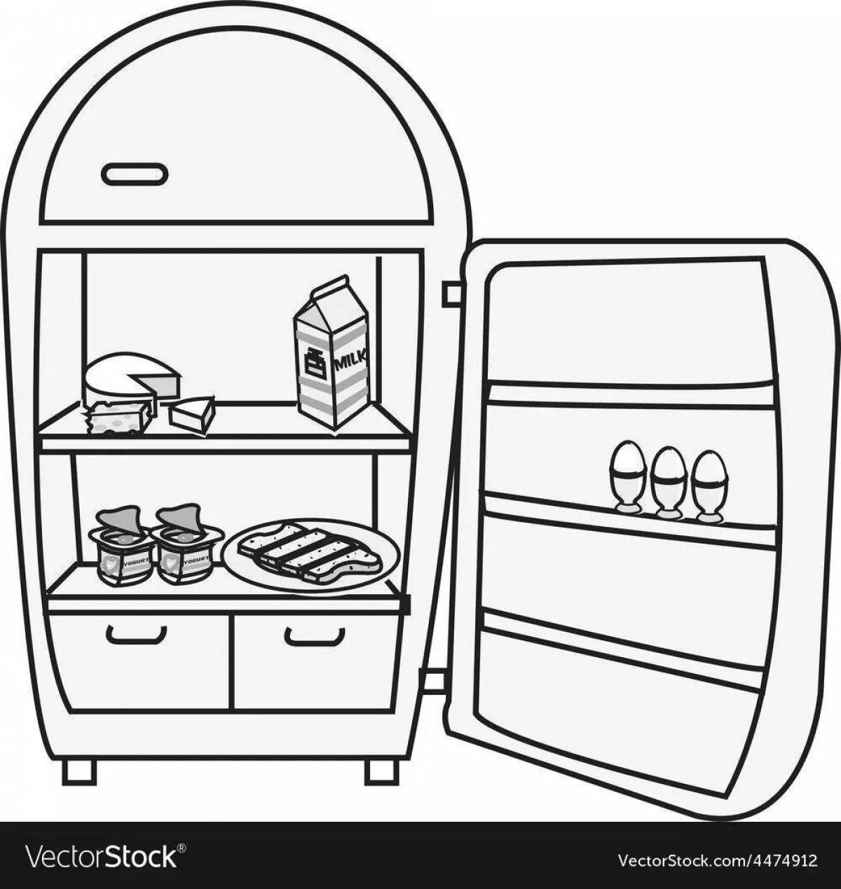 Coloring book shining empty refrigerator