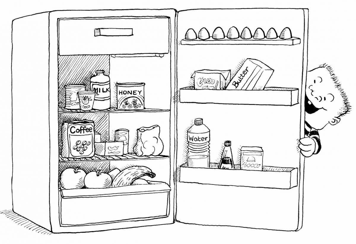 Coloring page mystical empty fridge