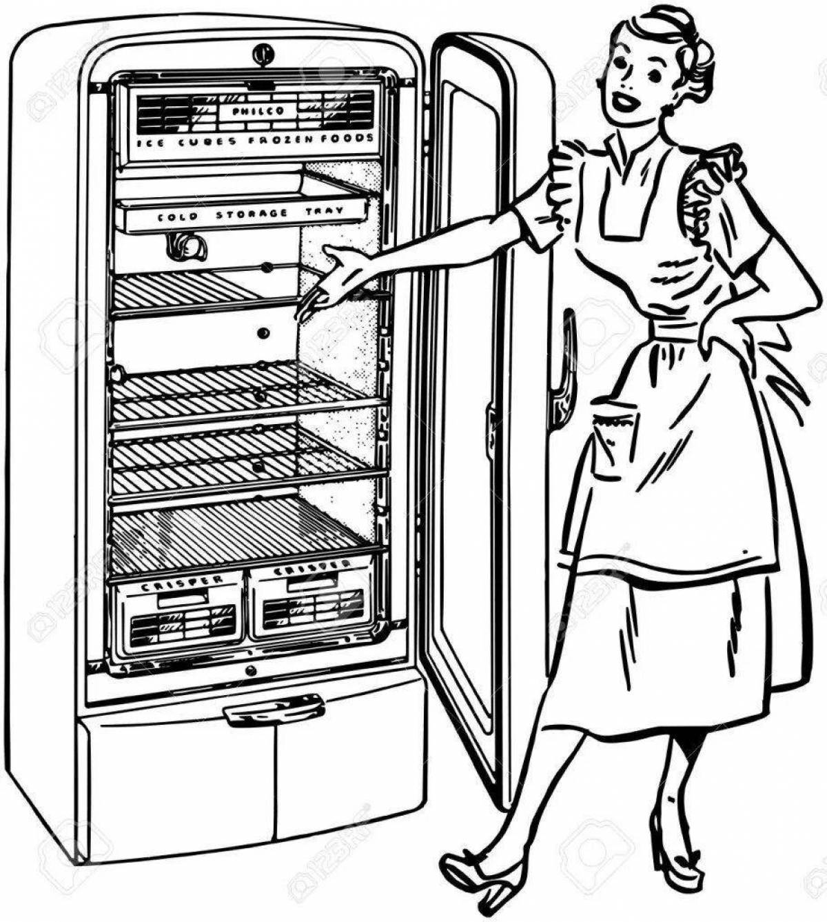 Coloring page of a charming empty refrigerator