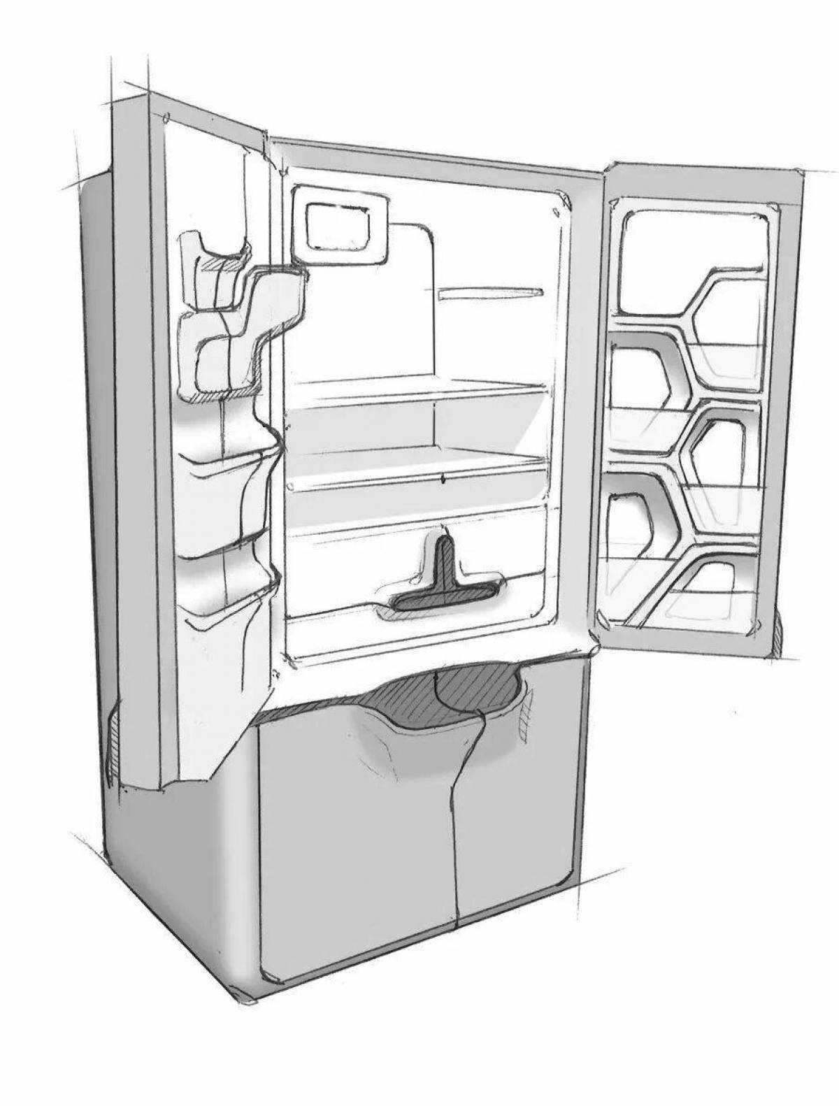 Coloring page of a convenient empty refrigerator