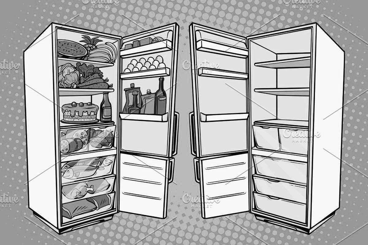 Coloring page calm empty fridge