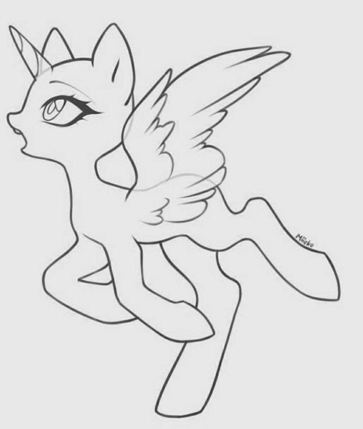 Coloring book shining pony mannequin