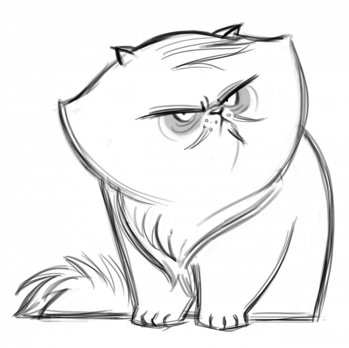Crazy angry cat coloring page