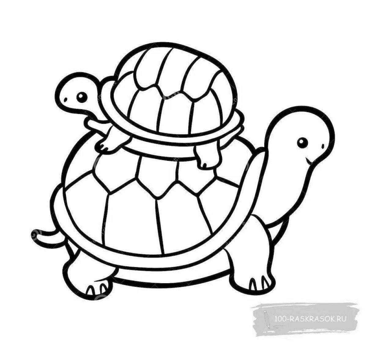 Coloring book glowing cute turtle