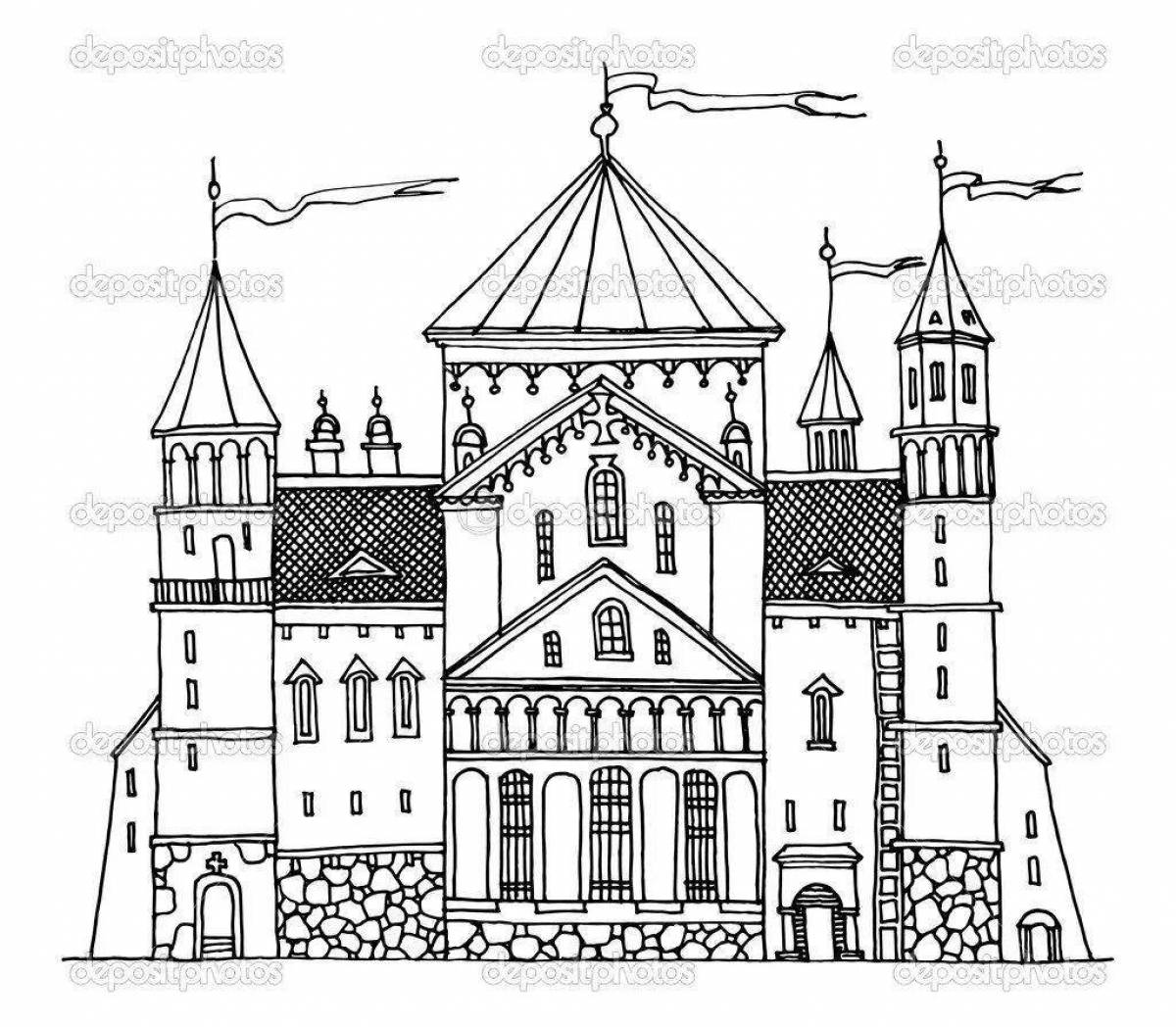 Раскраска очаровательный готический замок