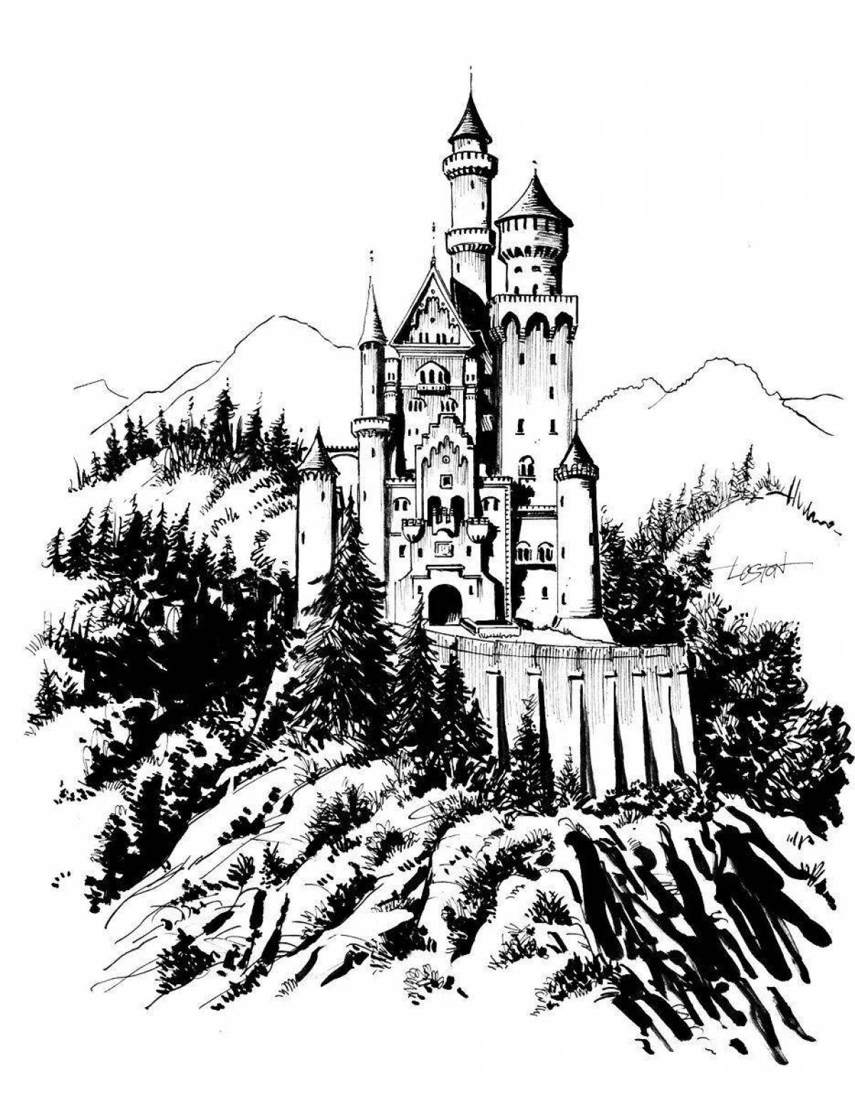 Coloring book monumental gothic castle