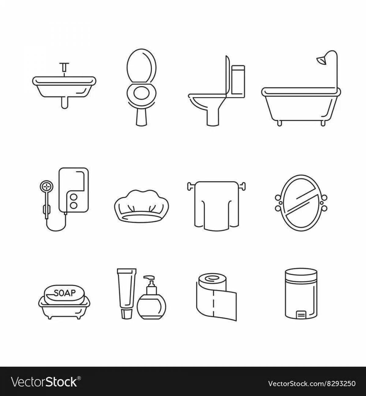 Colourful bathroom accessories coloring book