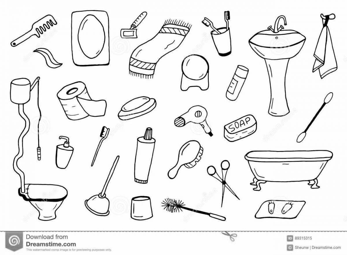 Раскраска яркие аксессуары для ванной комнаты