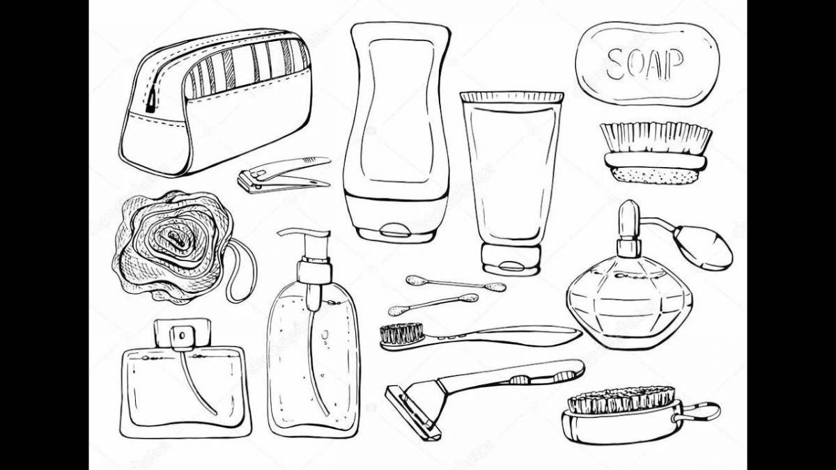Playful bathroom accessories coloring page
