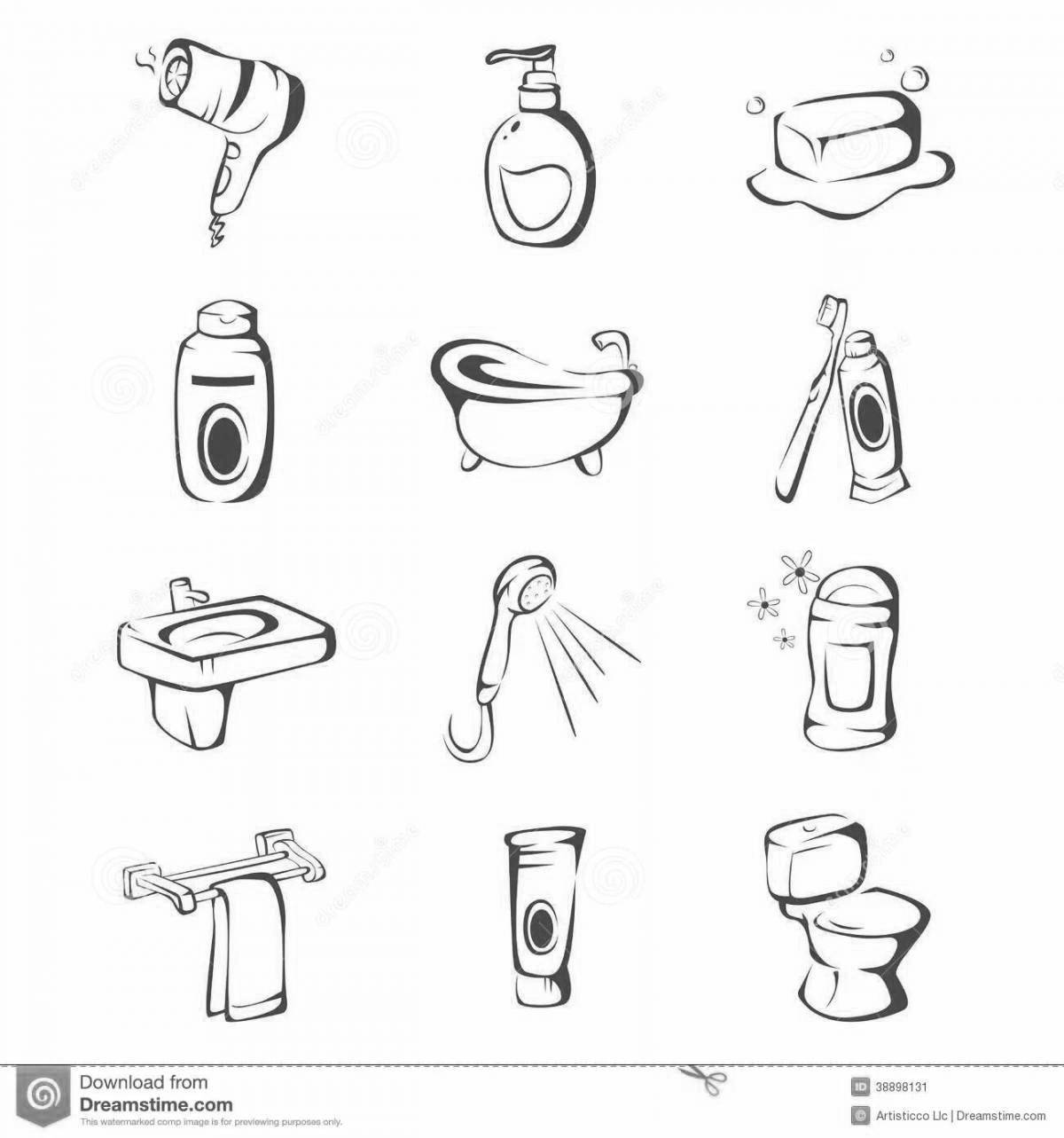 Coloring page cozy bathroom accessories