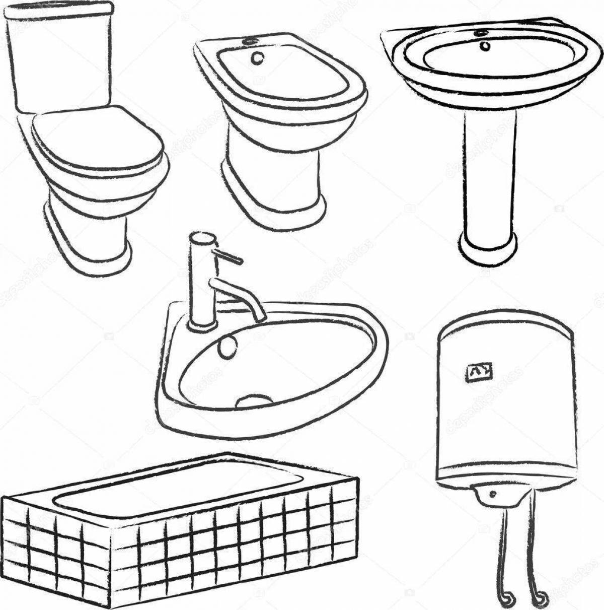 Coloring book modern bathroom accessories