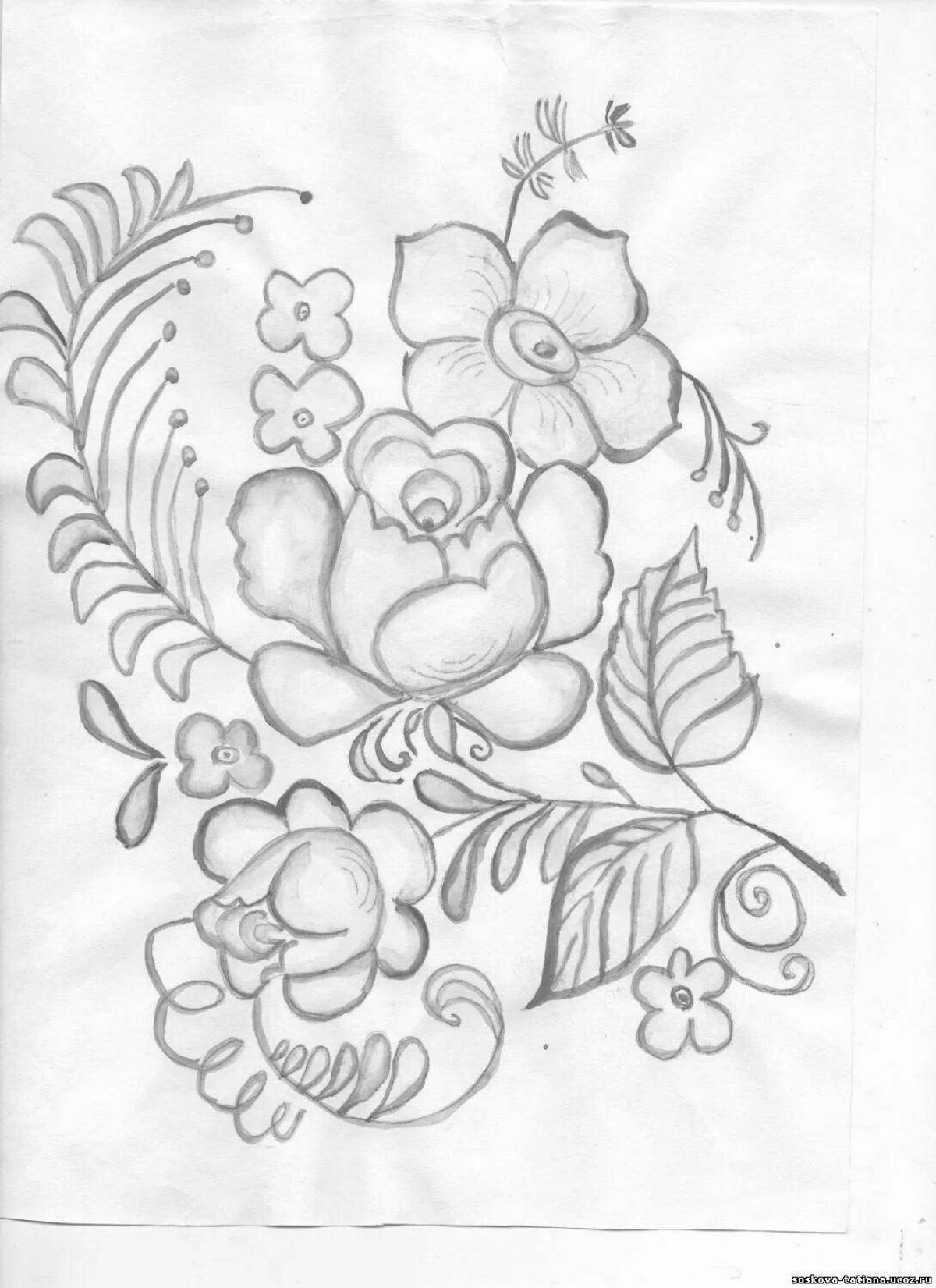 Coloring book gorgeous Gzhel rose
