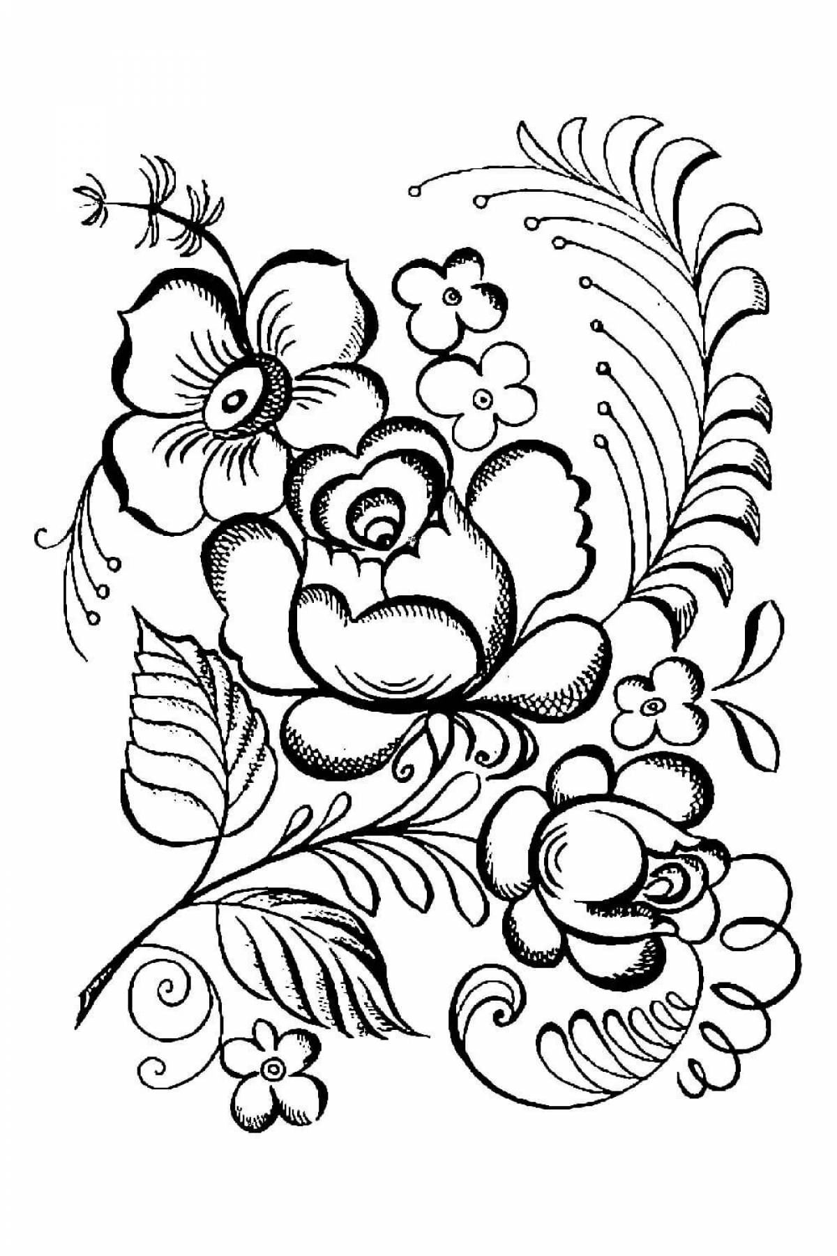 Coloring book magical Gzhel rose