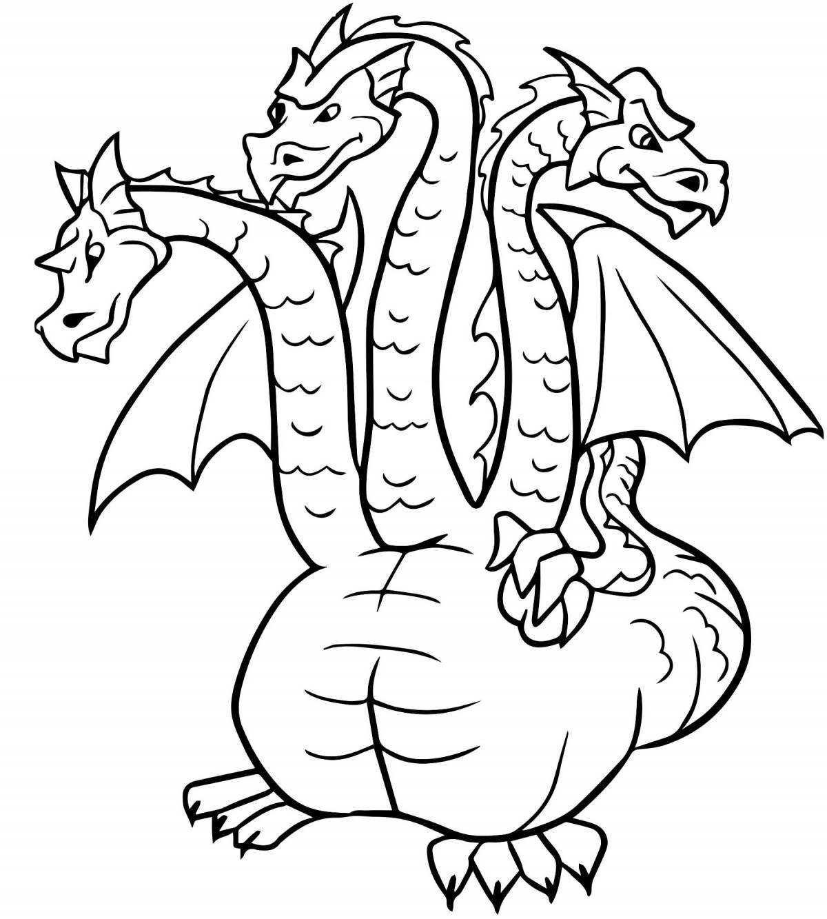 Coloring book bright three-headed dragon