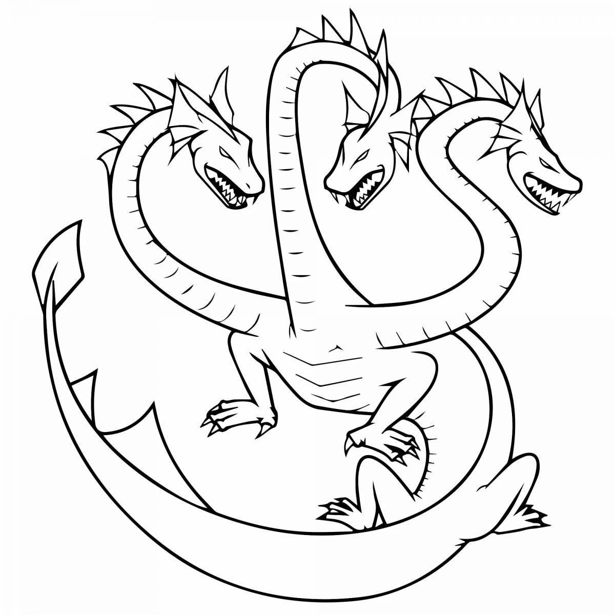 Coloring book fire three-headed dragon