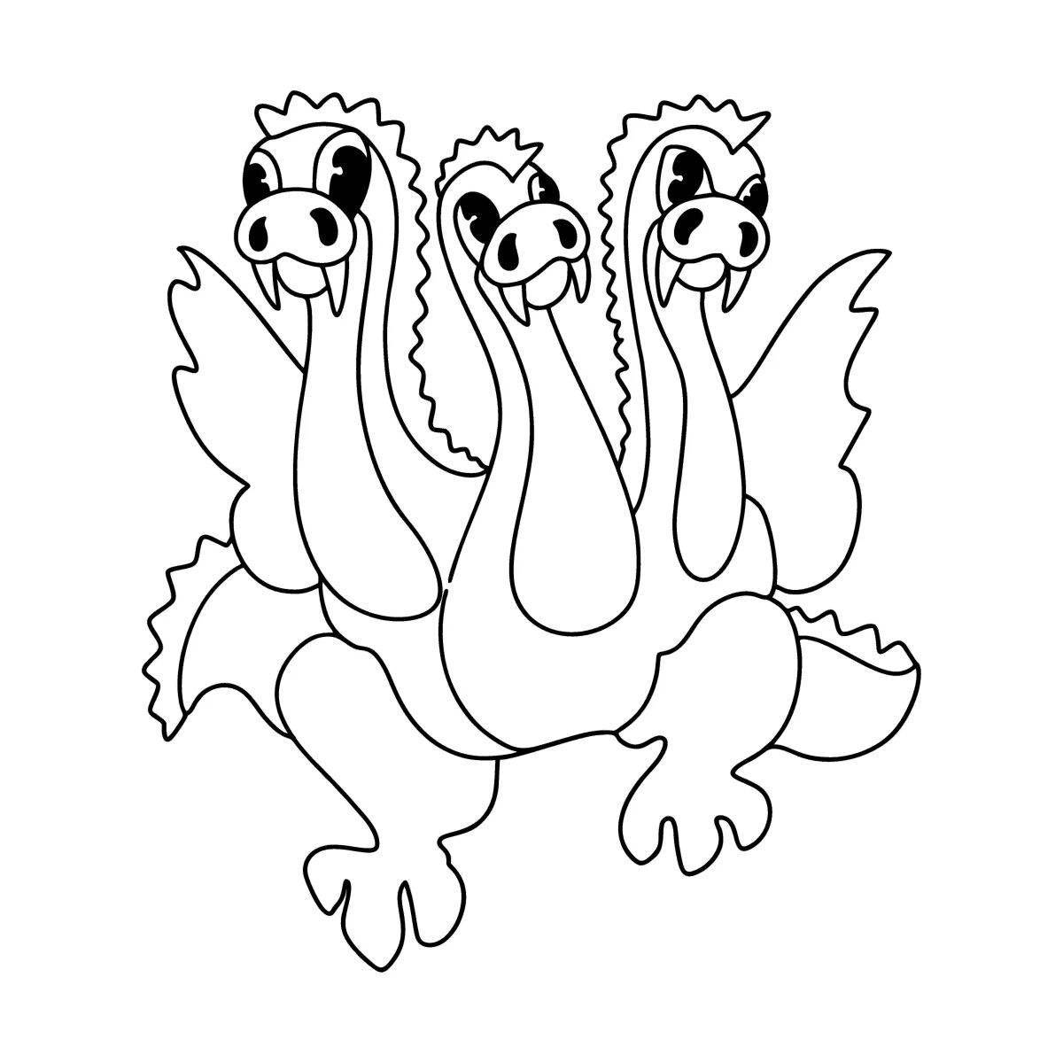 Coloring page magnificent three-headed dragon