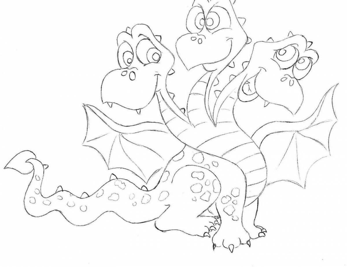 Large three-headed dragon coloring page