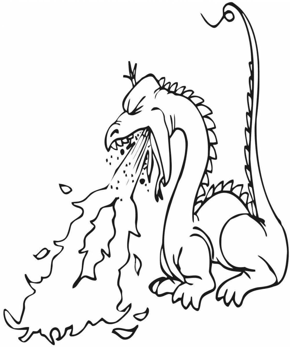 Huge three-headed dragon coloring page