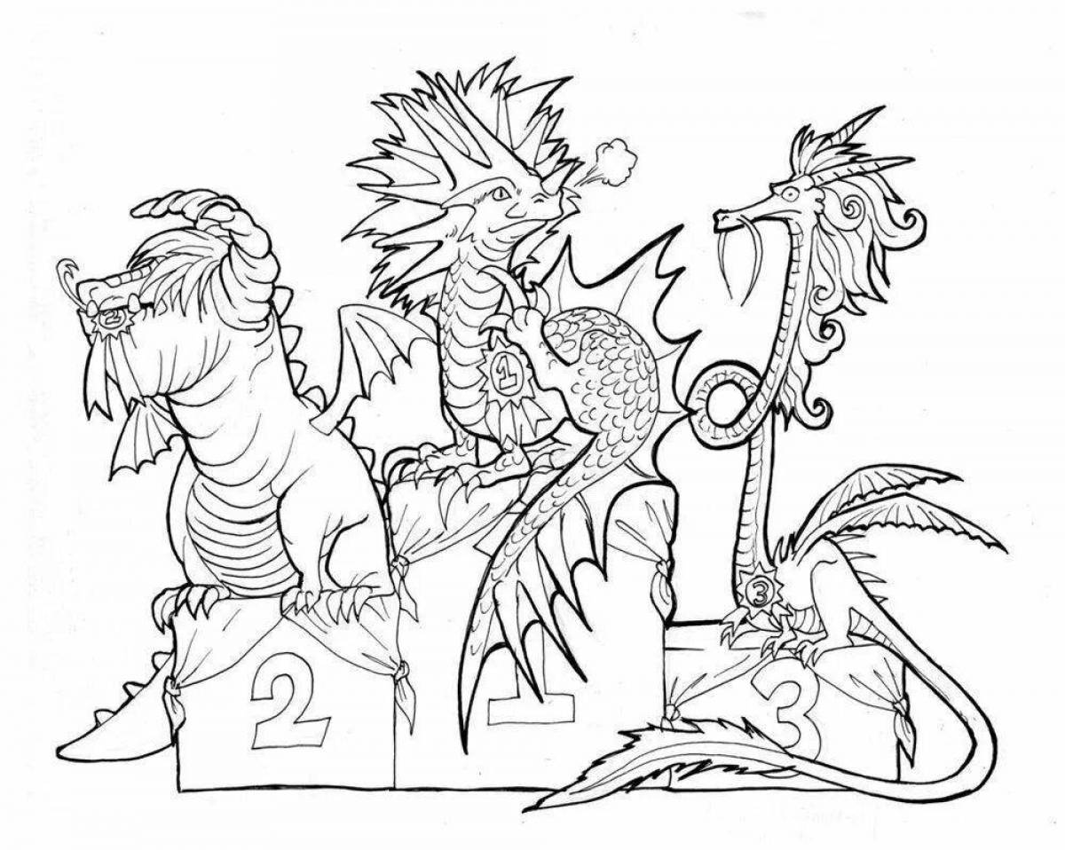 Colossal three-headed dragon coloring page