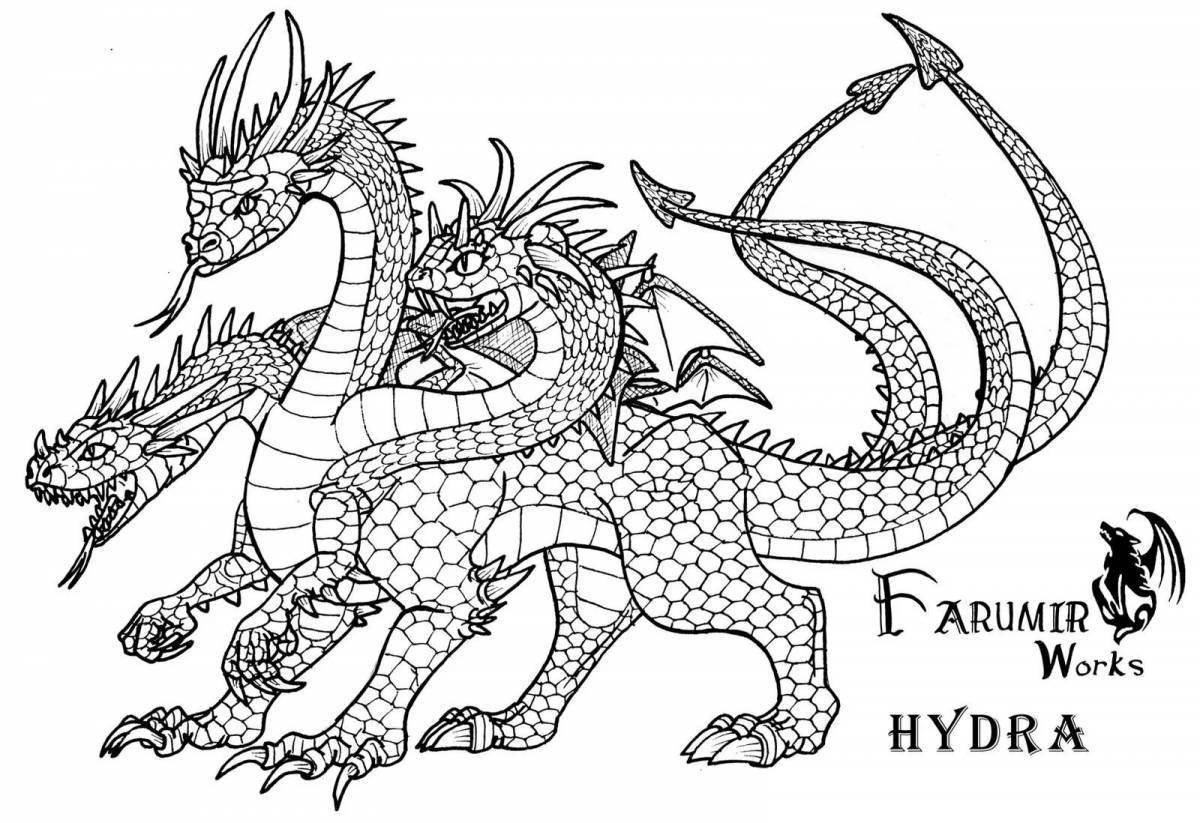 Epic three-headed dragon coloring page