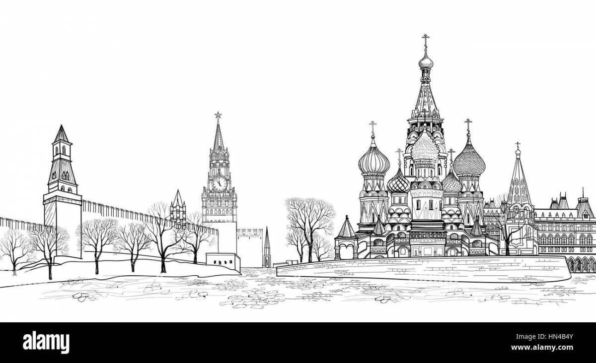 Colorful kremlin coloring page drawing