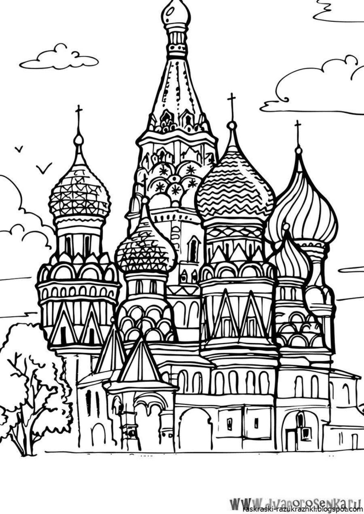 Подробный рисунок страницы раскраски кремля