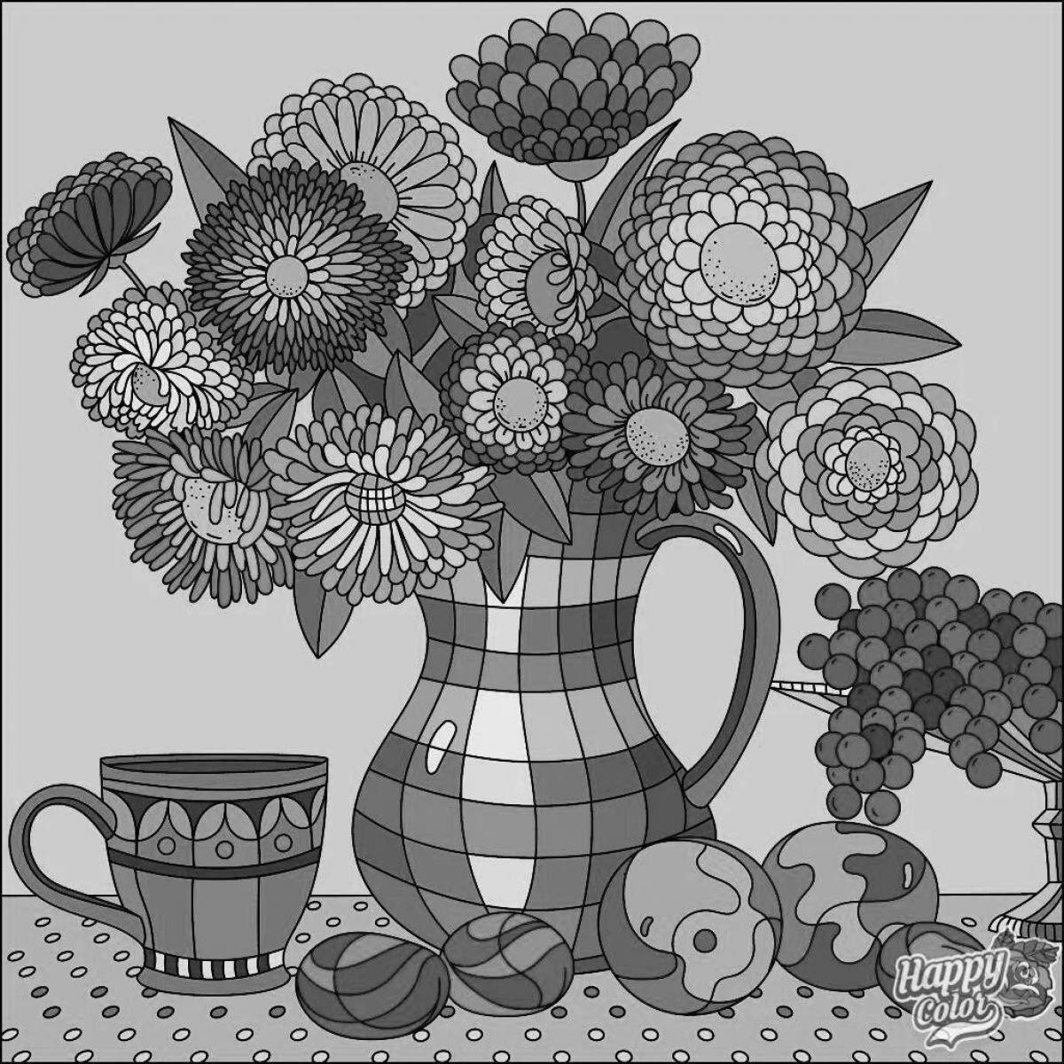 Detailed still life coloring page