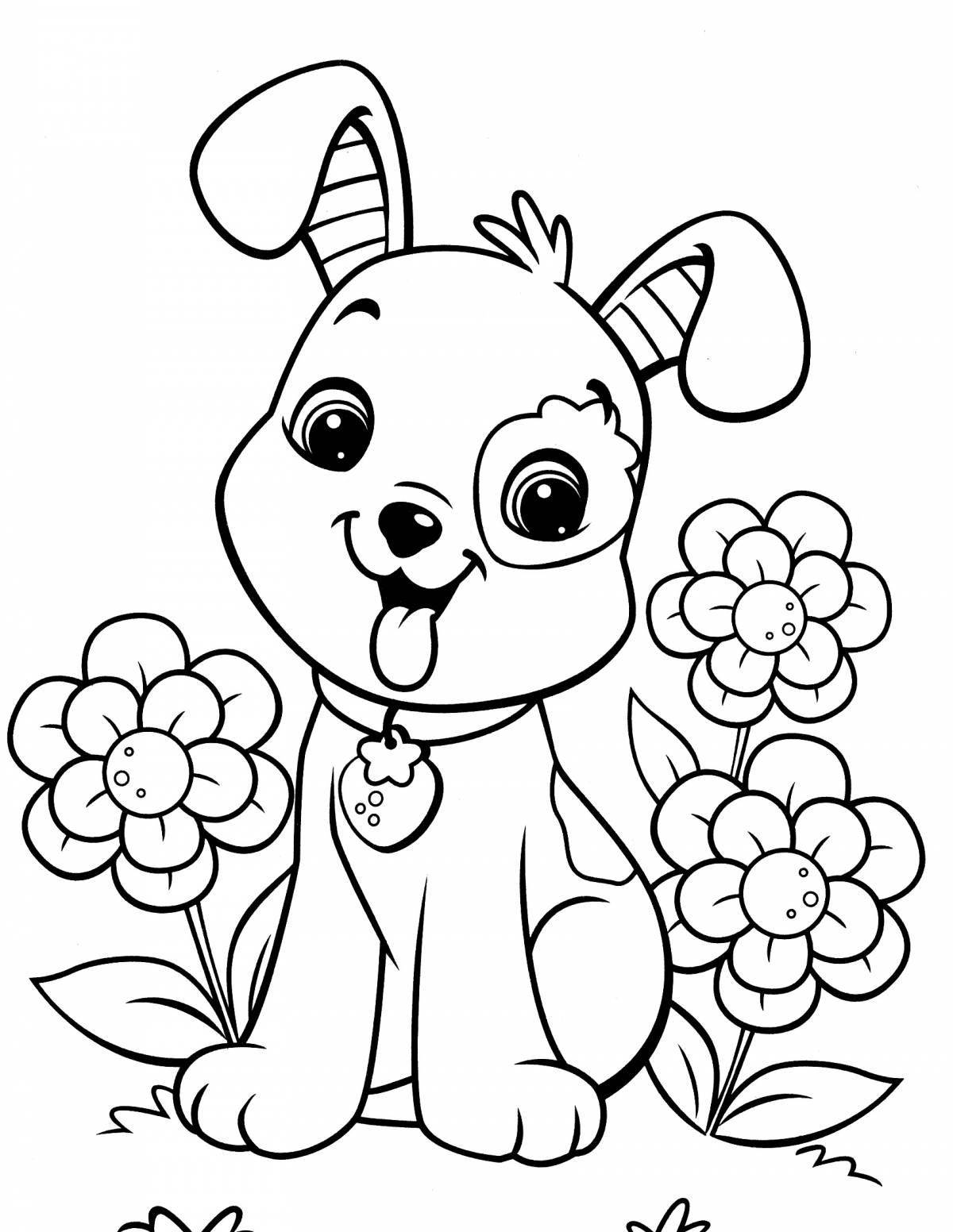 Coloring book wavy cute dog