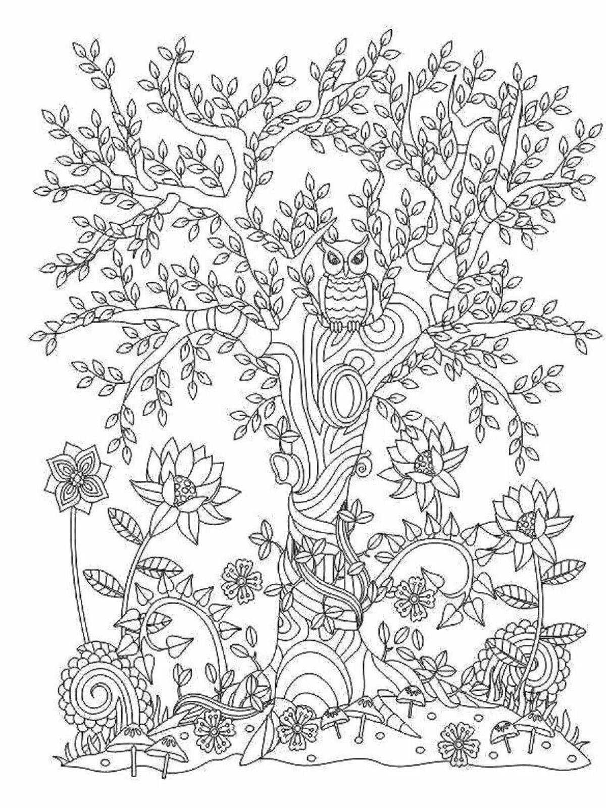 Exotic magic tree coloring book