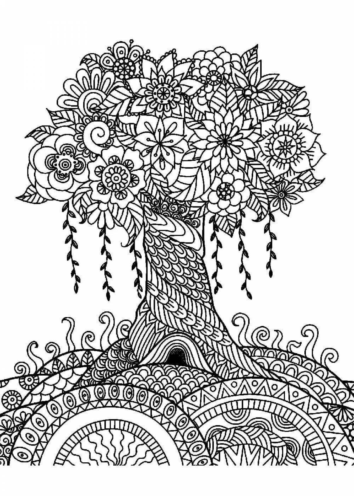 Coloring book exalted magic tree