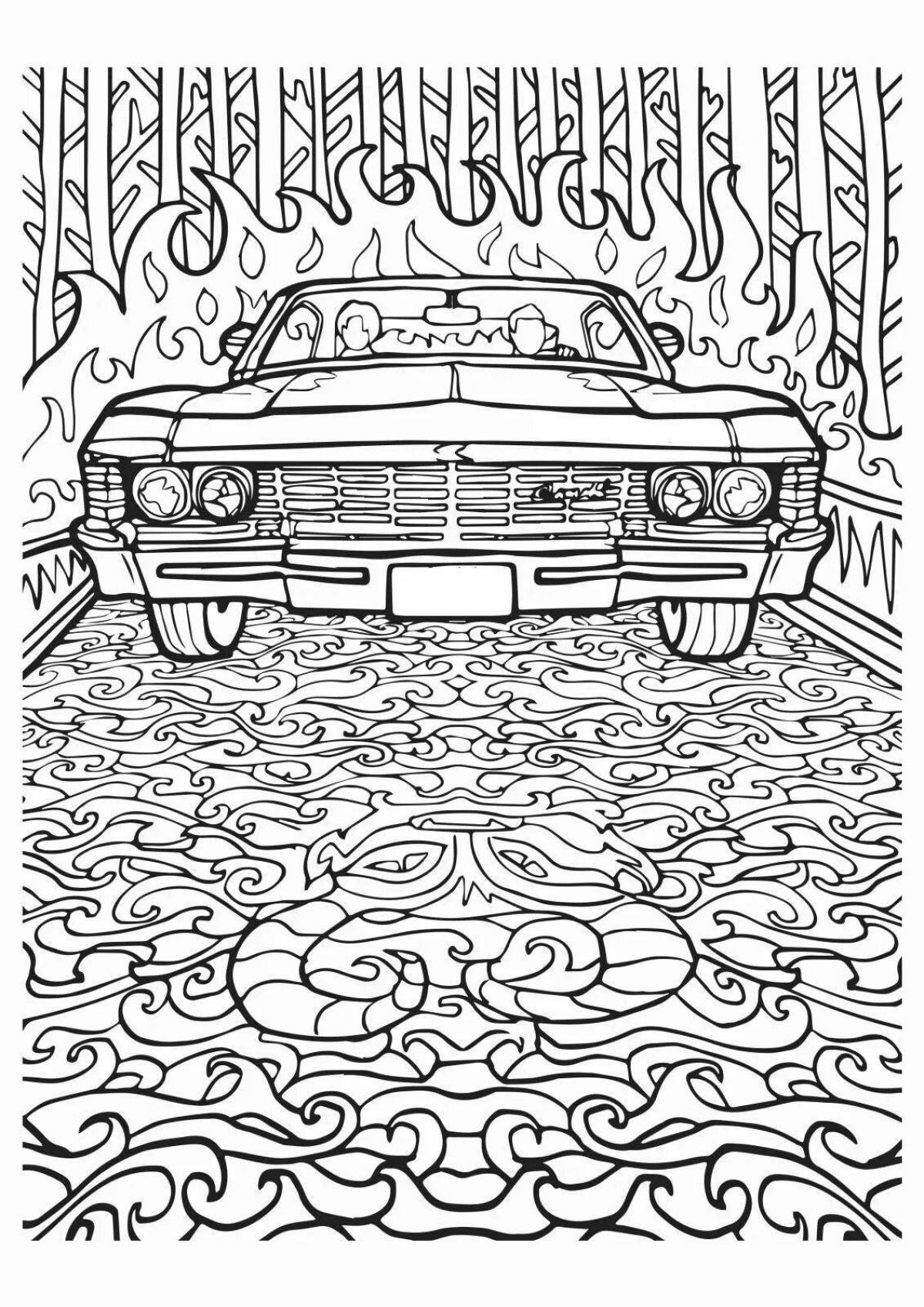 Coloring book soothing anti-stress cars
