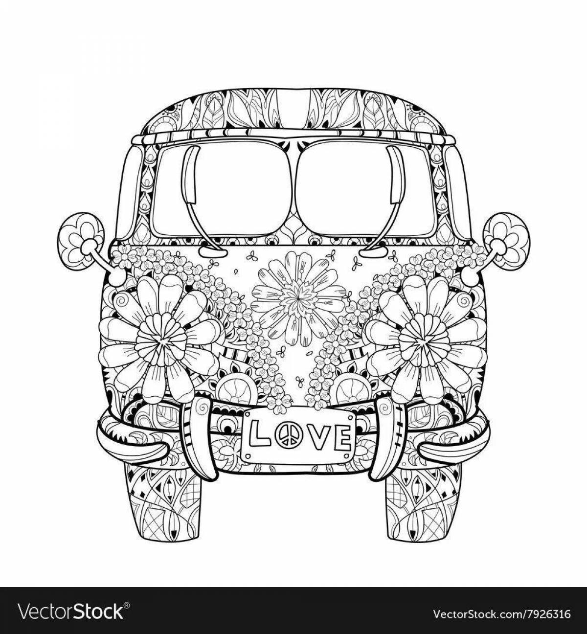 Coloring page hypnotizing anti-stress cars